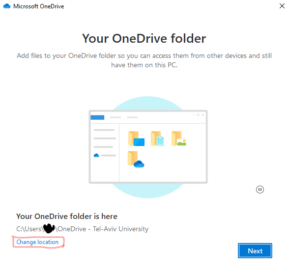 Choose a location for your OneDrive folder